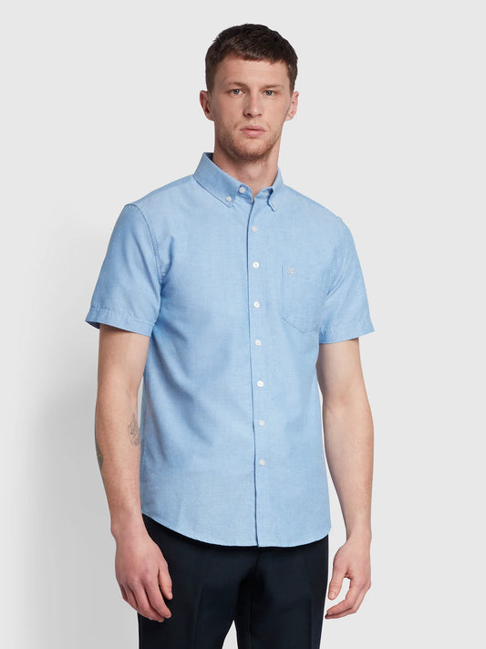 Farah Short Sleeve Drayton Oxford Cotton Shirt Regatta Blue