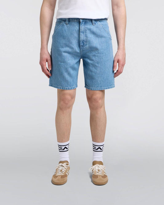 Edwin Bridger Denim Shorts Blue Heavy Bleach Wash