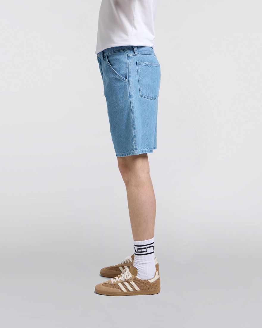 Edwin Bridger Denim Shorts Blue Heavy Bleach Wash