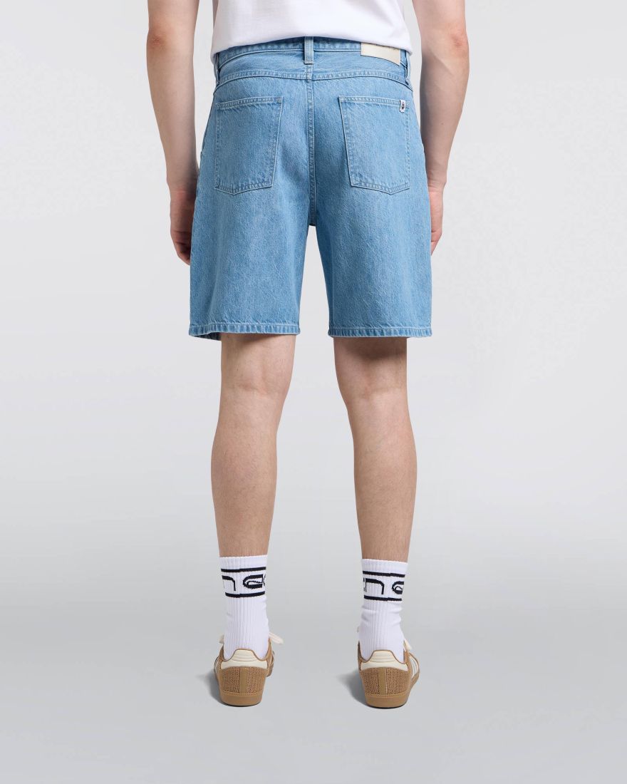 Edwin Bridger Denim Shorts Blue Heavy Bleach Wash