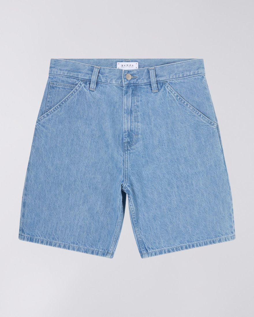 Edwin Bridger Denim Shorts Blue Heavy Bleach Wash