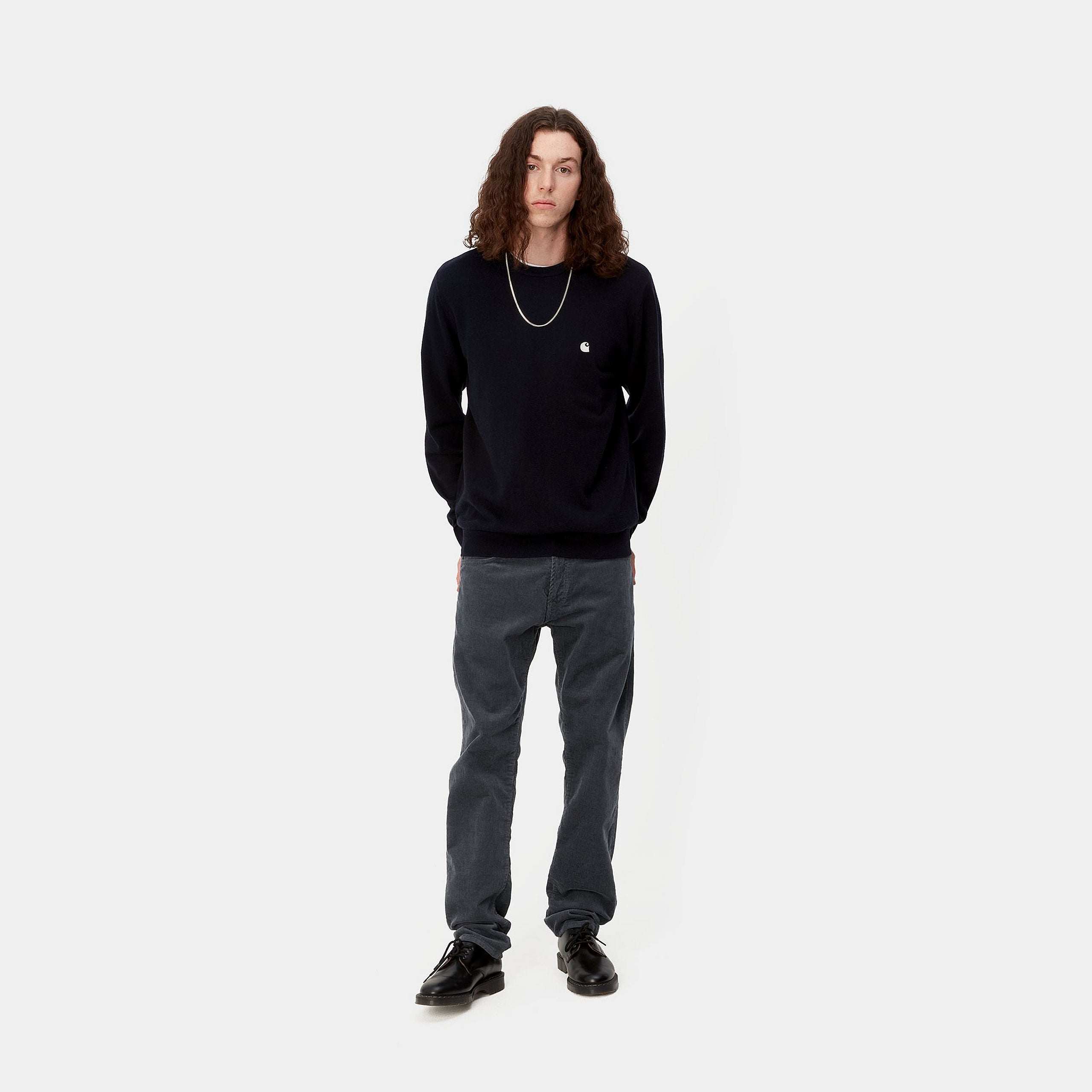 Carhartt WIP Klondike Cord Trousers in Blacksmith Rinsed
