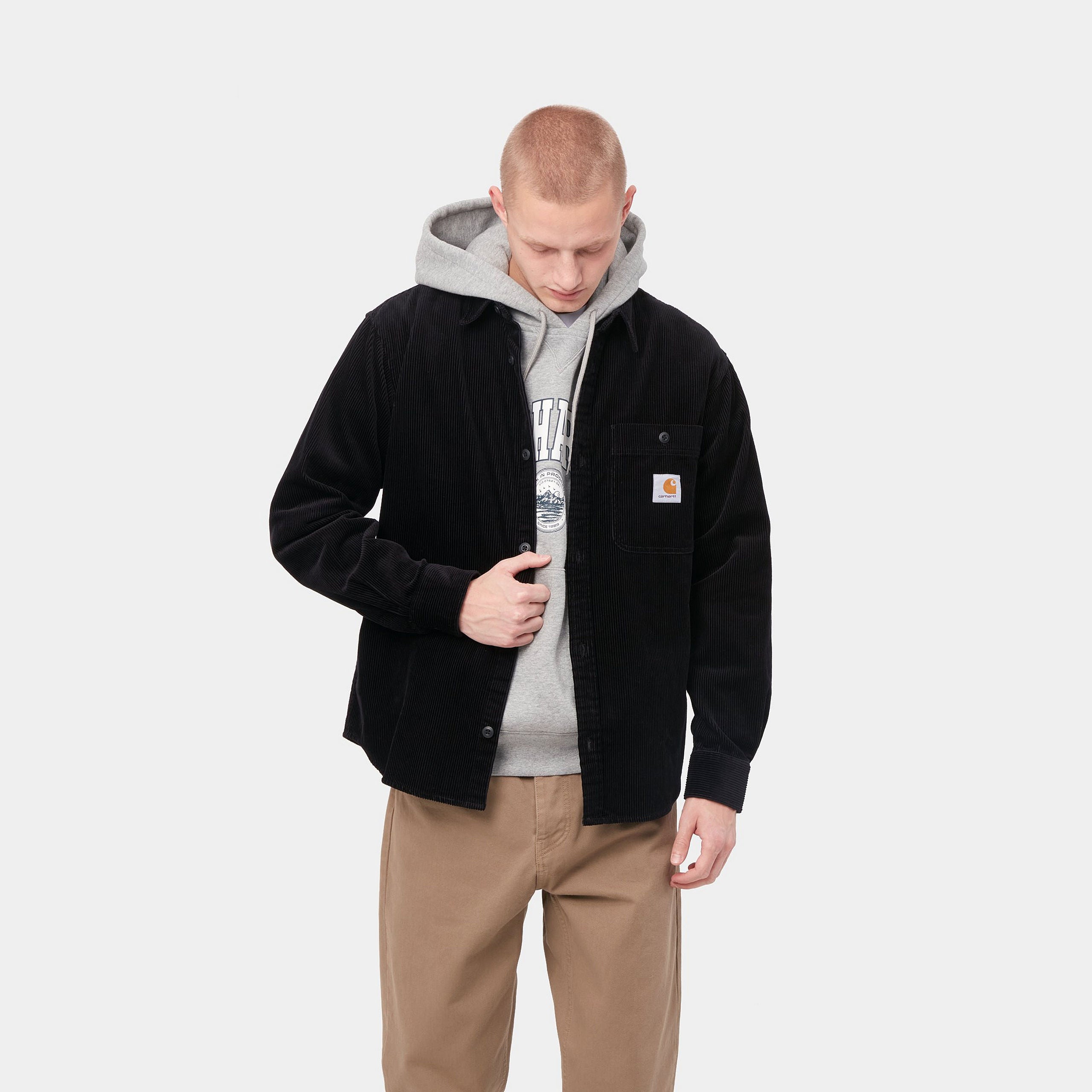 Carhartt WIP L/S Flint Fine Cord Shirt Black Rinsed