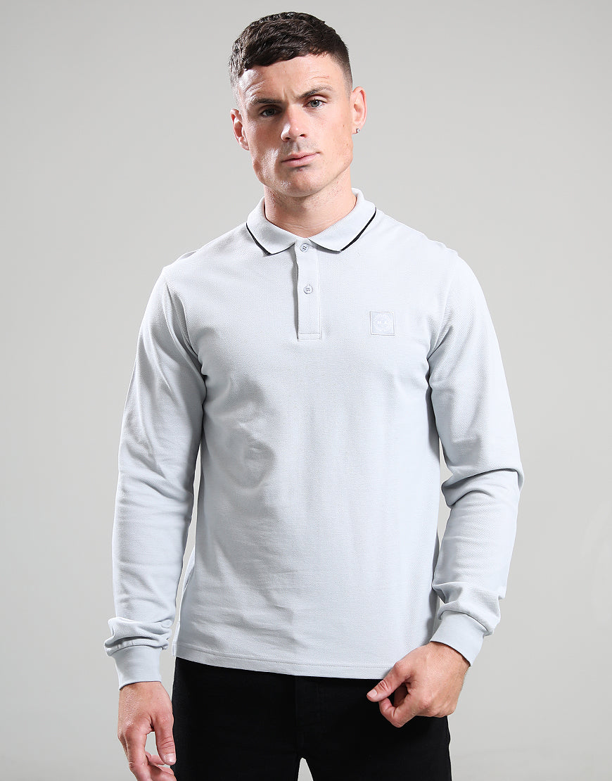 Marshall Artist Long Sleeved Tipped Polo Ghost Grey