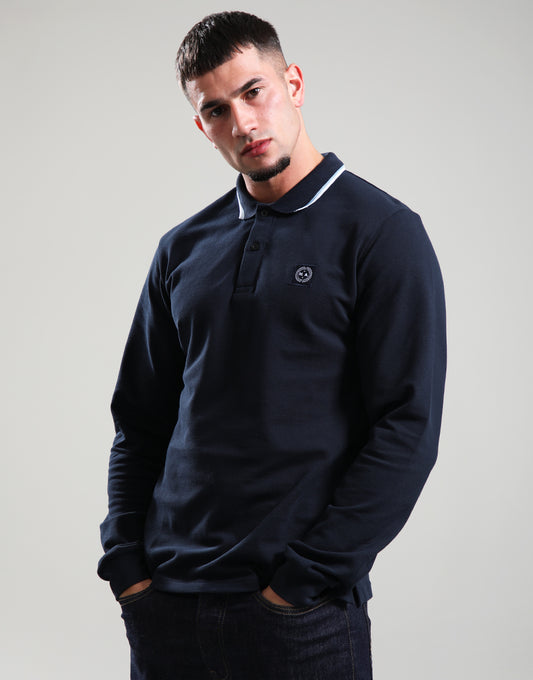 Marshall Artist Long Sleeved Tipped Polo Navy
