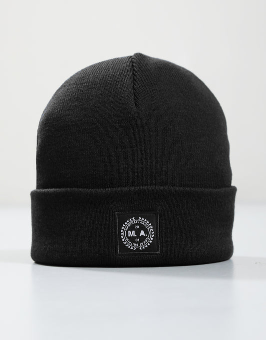 Marshall Artist Woven Badge Beanie Hat in Black