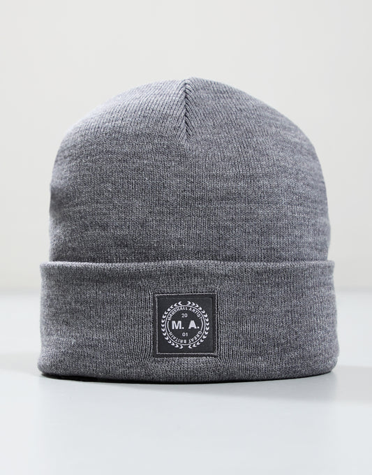 Marshall Artist Woven Badge Beanie Hat in Grey