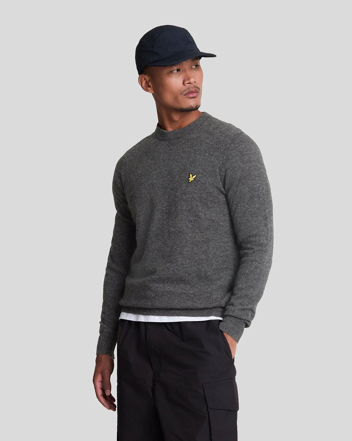 Lyle & Scott Lambswool Blend Crew Neck Jumper in Charcoal