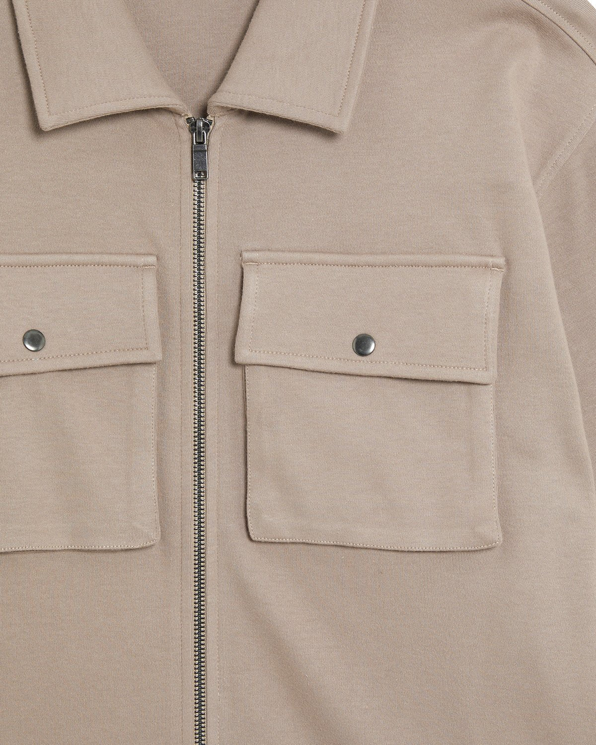 Lyle & Scott Interlock Jersey Zip Overshirt Cobblestone