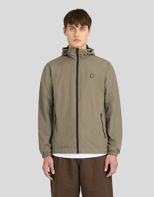 Lyle & Scott Contrast Zip Through Hooded Jacket Khaki Ash/Jet Black
