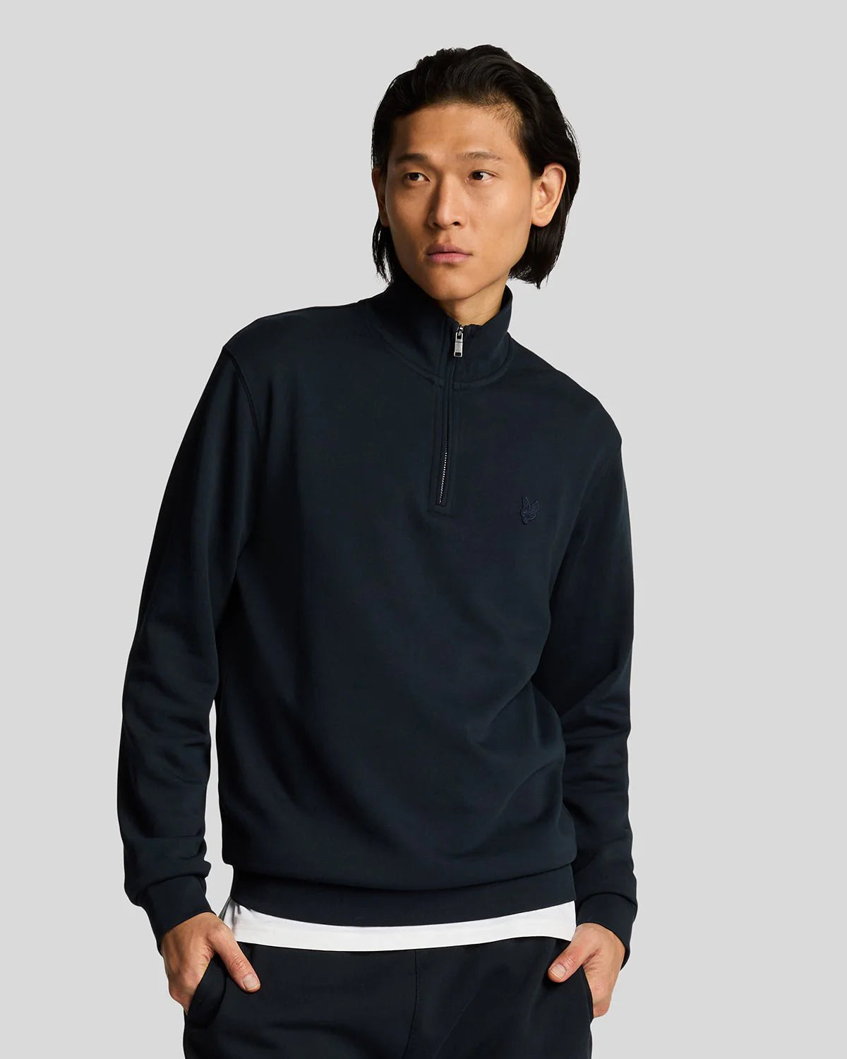 Lyle & Scott Tonal Superfine 1/4 Zip Sweatshirt Dark Navy