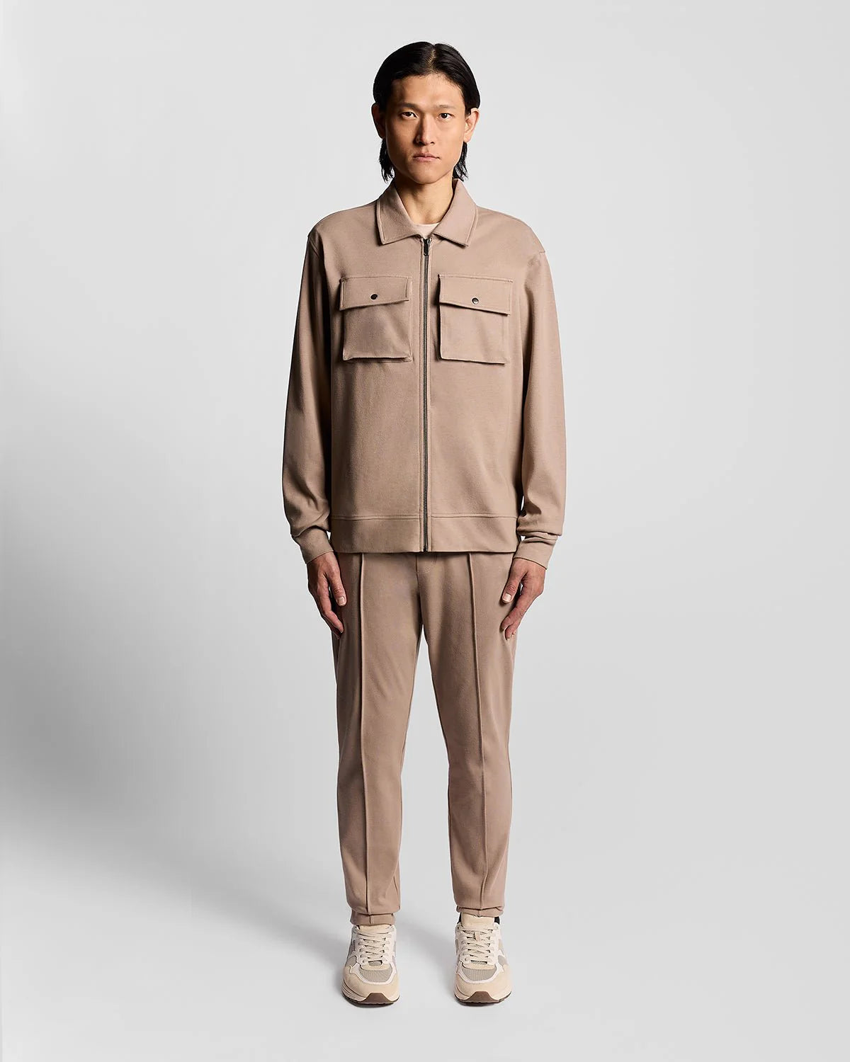 Lyle & Scott Interlock Jersey Zip Overshirt Cobblestone