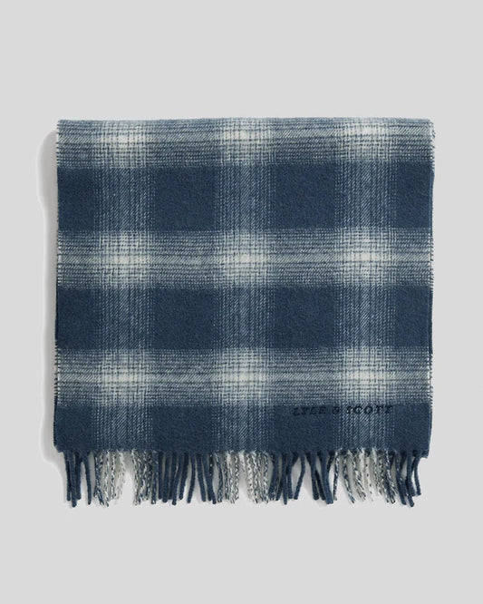 Lyle & Scott Check Lambswool Scarf Night Sky Blue