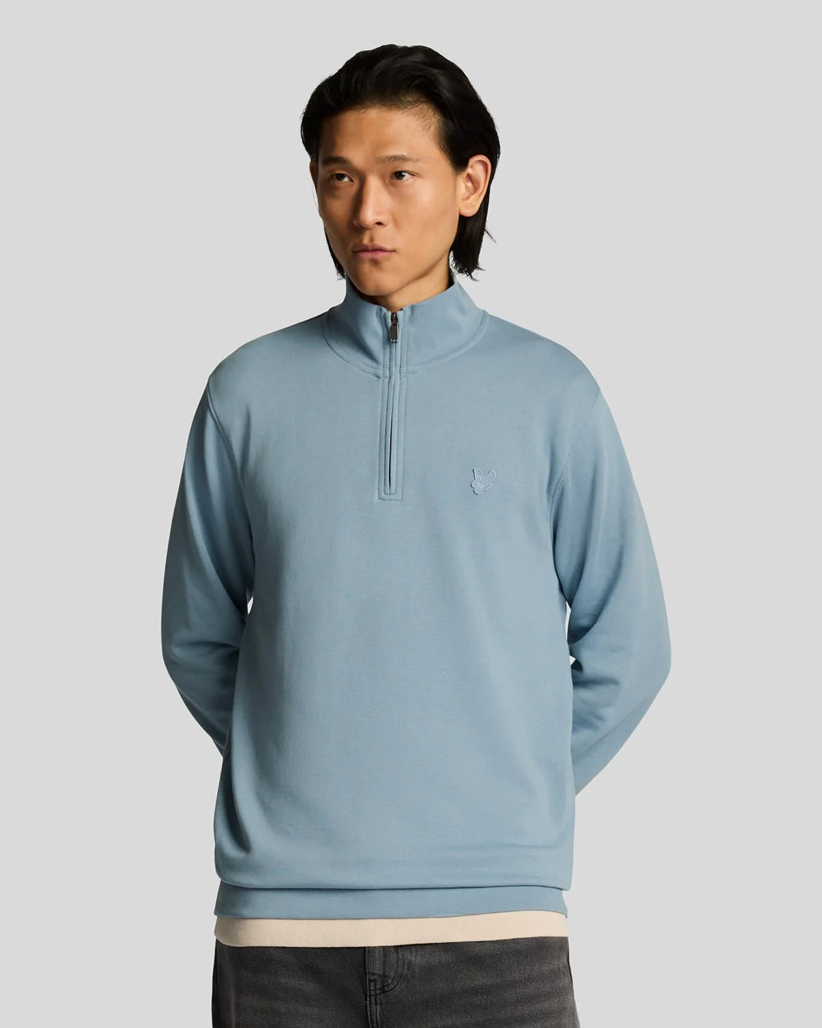Lyle & Scott Tonal Superfine 1/4 Zip Sweatshirt Blue Ash