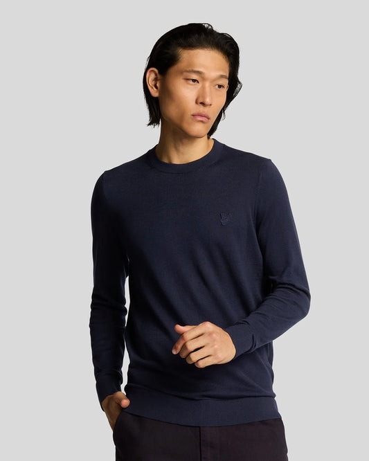 Lyle & Scott Tonal Superfine Crew Neck Jumper Dark Navy