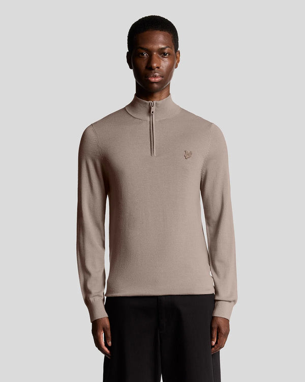 Lyle & Scott Tonal Eagle Merino Wool 1/4 Zip Jumper Cinder