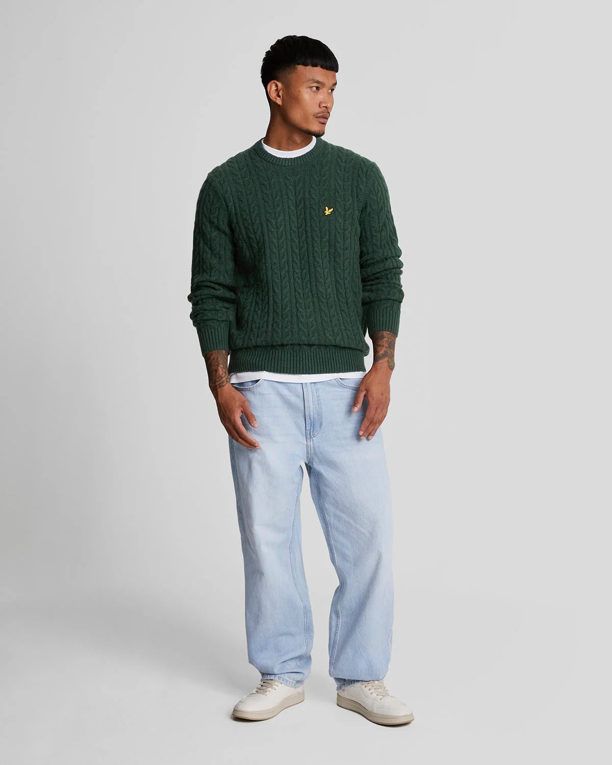 Lyle & Scott Cable Crew Neck Jumper in Green