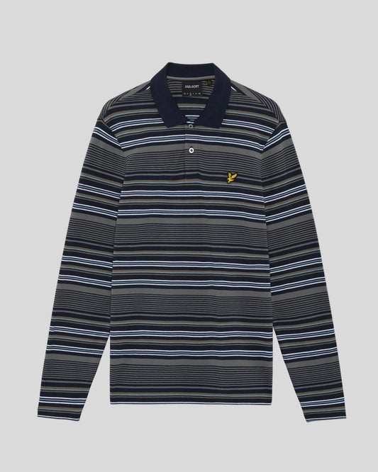 Lyle & Scott Multi Stripe Long Sleeve Polo Dark Navy