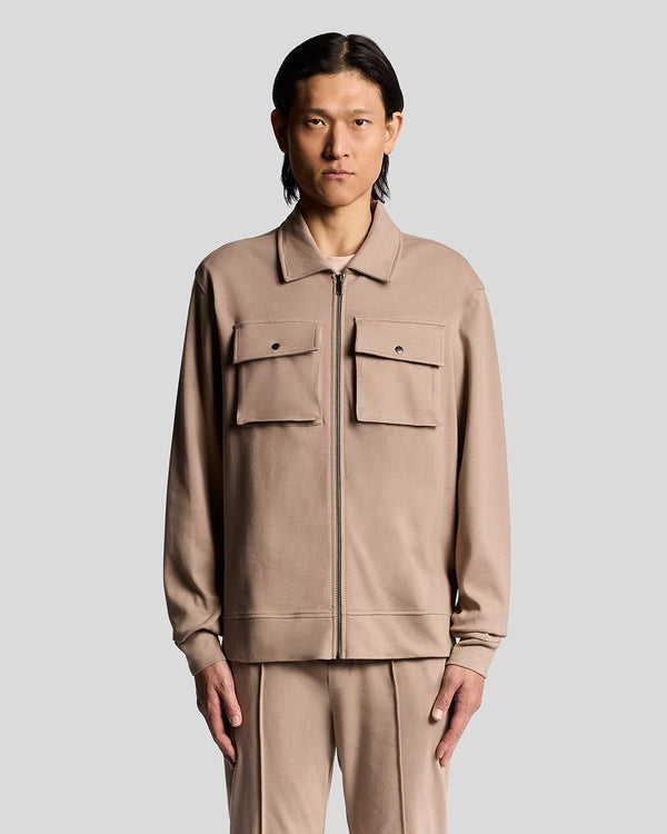 Lyle & Scott Interlock Jersey Zip Overshirt Cobblestone