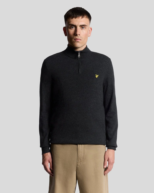 Lyle & Scott Cotton Lambswool 1/4 Zip Jumper Jet Black Marl