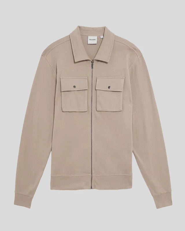 Lyle & Scott Interlock Jersey Zip Overshirt Cobblestone