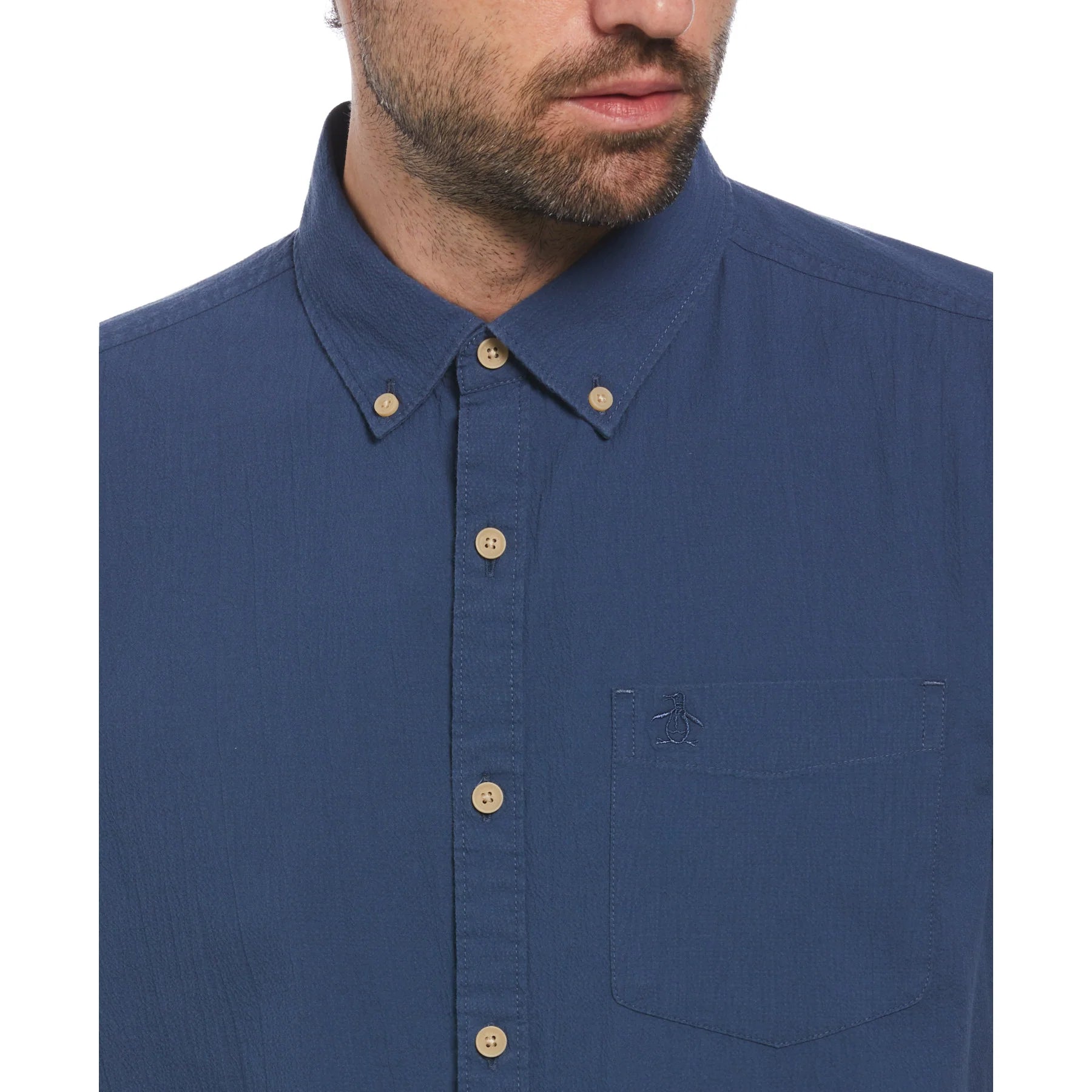 Original Penguin Seersucker SS Shirt Sargasso Sea Blue