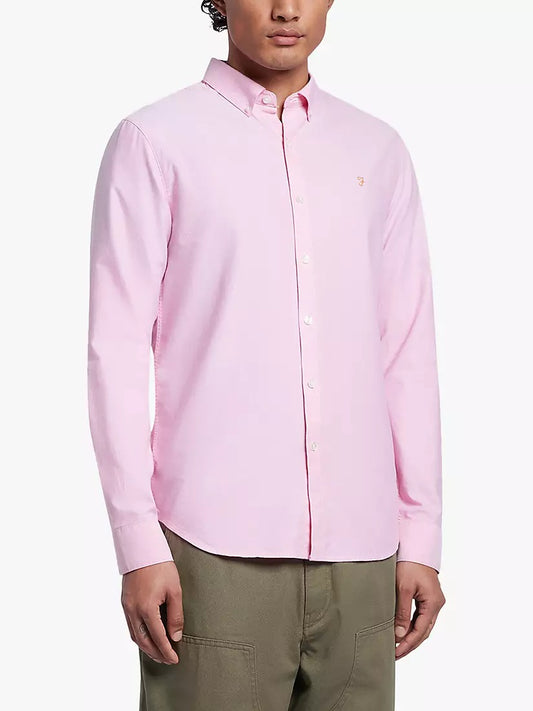 Farah Long Sleeve Brewer Oxford Cotton Shirt in Coral Pink