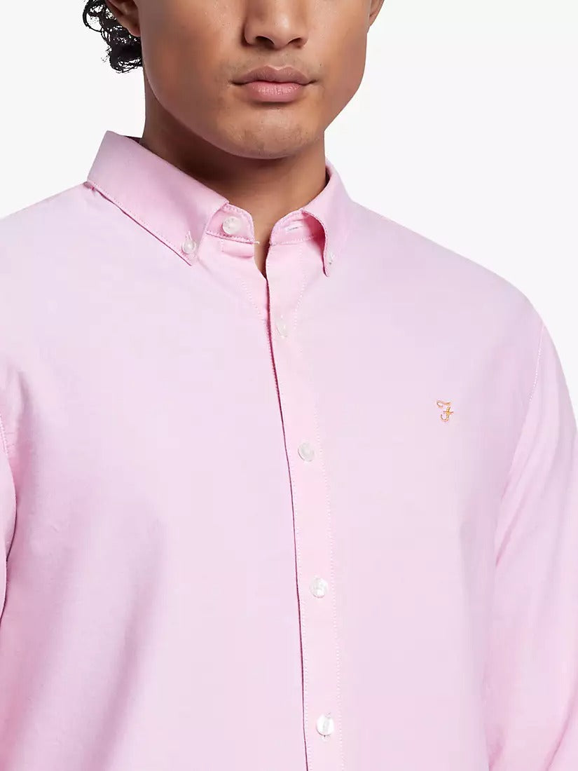 Farah Long Sleeve Brewer Oxford Cotton Shirt in Coral Pink