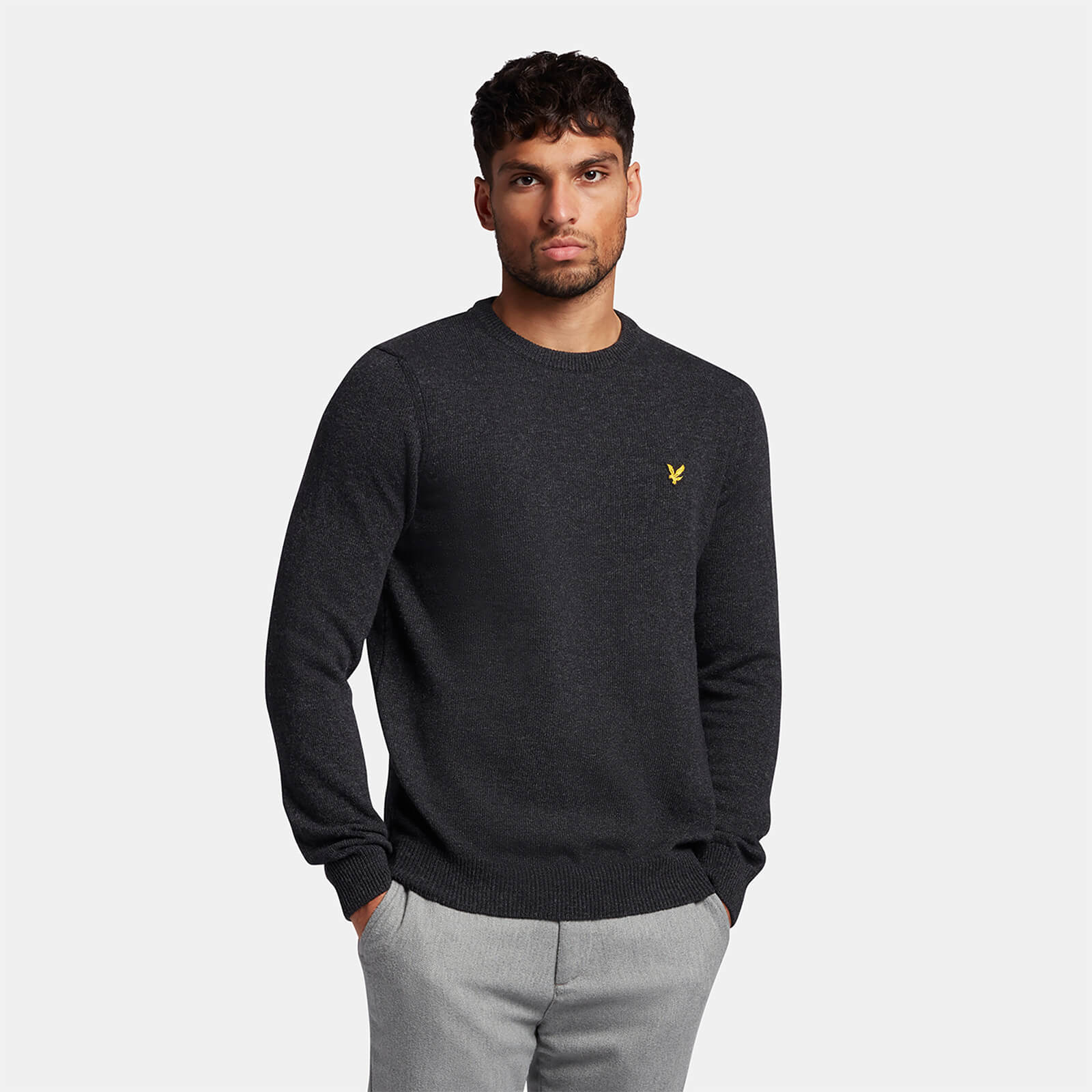 Lyle & Scott Crew Neck Lambswool Blend Jumper in Charcoal Marl