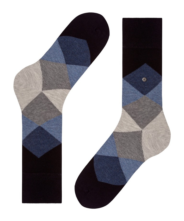 Burlington Clyde Pattern Fashion Cotton Socks in Blue Grey 6376