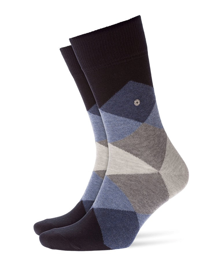 Burlington Clyde Pattern Fashion Cotton Socks in Blue Grey 6376