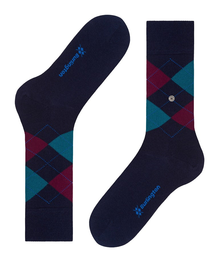 Burlington Edinburgh Argyle Virgin Wool Socks Blue 6376