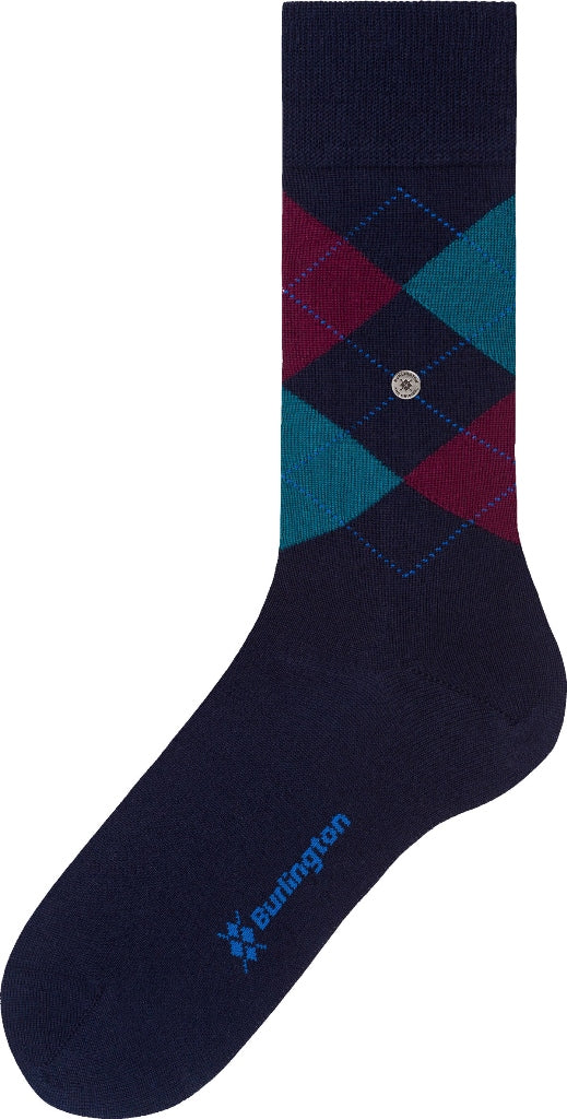 Burlington Edinburgh Argyle Virgin Wool Socks Blue 6376
