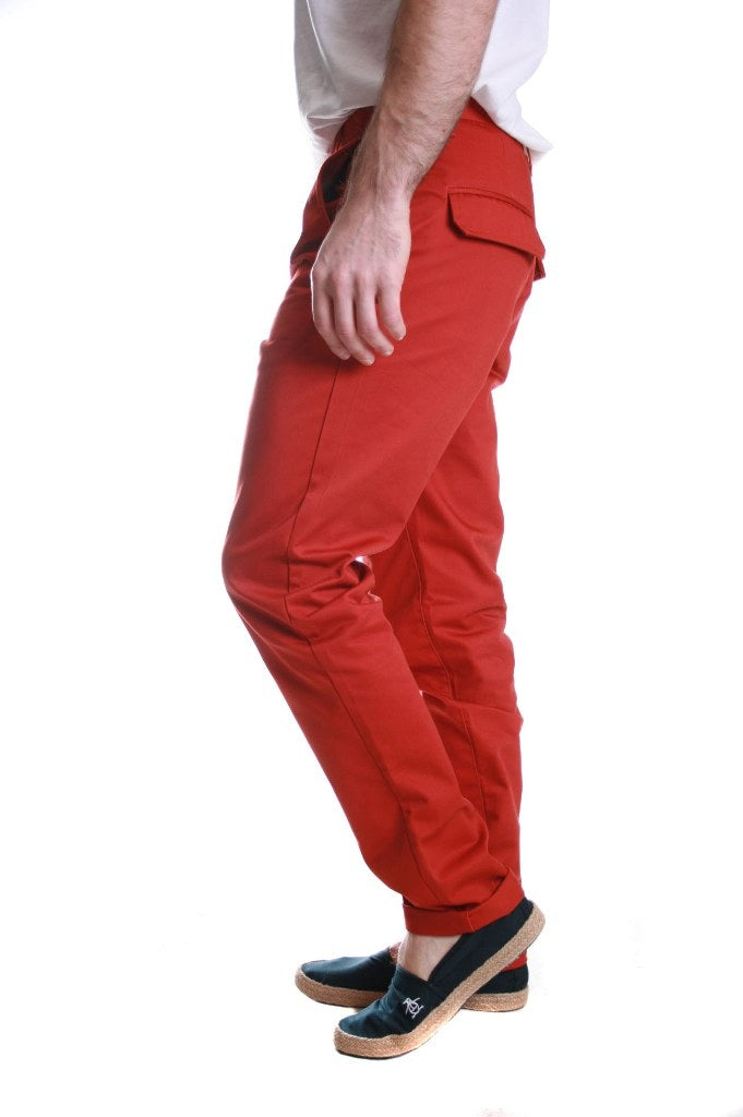 Humor Dean Carrot Slim Pant Chino Trousers in Dark Red Orange