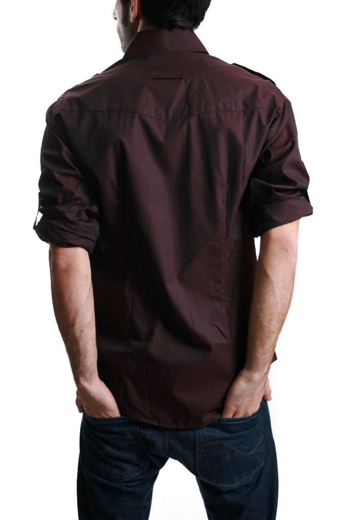 Guide London Roll Sleeve Shirt in Wine LS70928