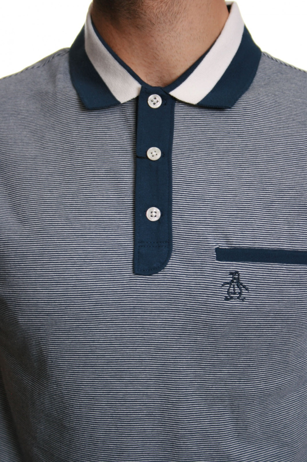 Original Penguin Striped Contrast Collar Polo in Dress Blue
