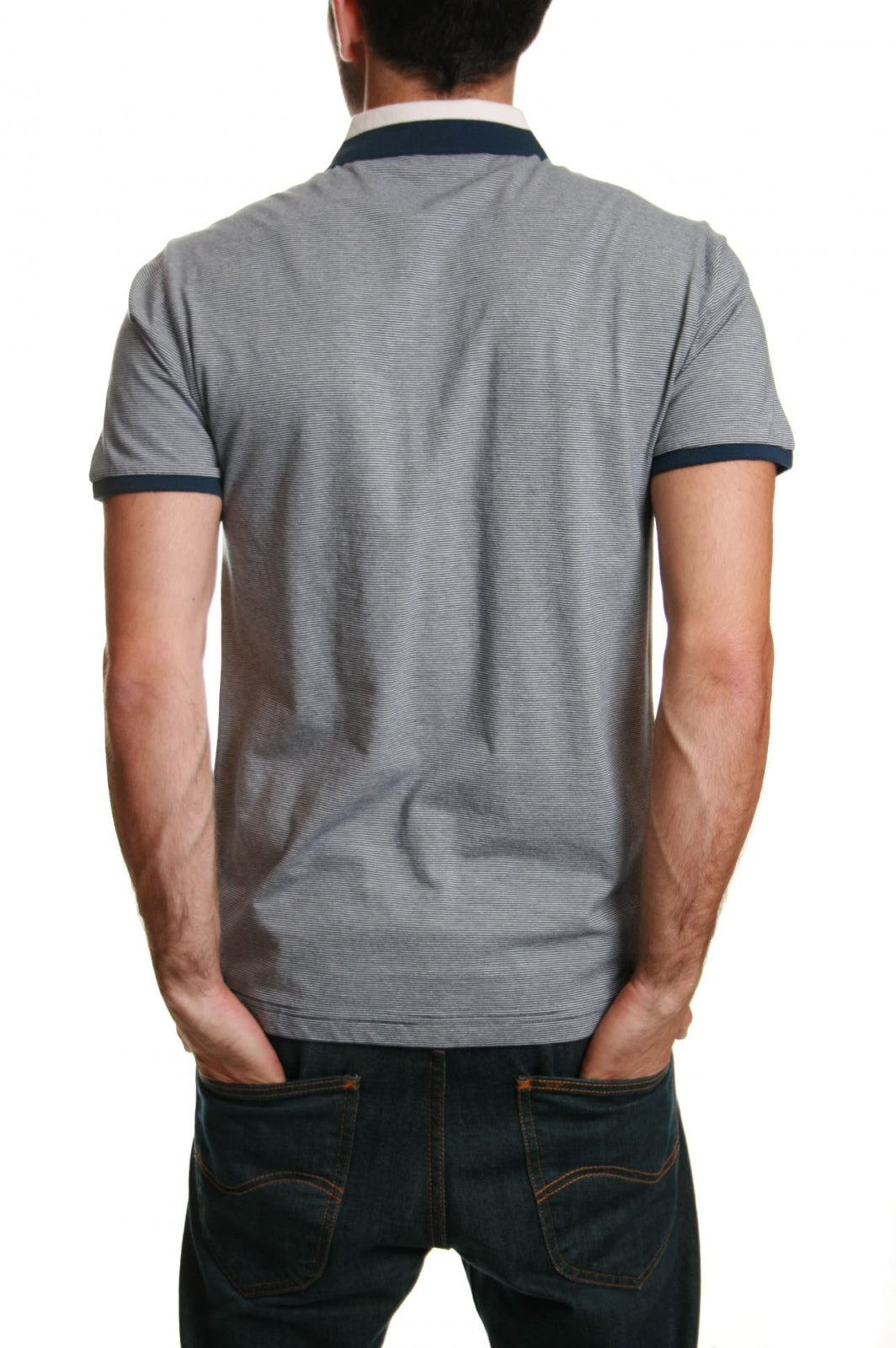 Original Penguin Striped Contrast Collar Polo in Dress Blue