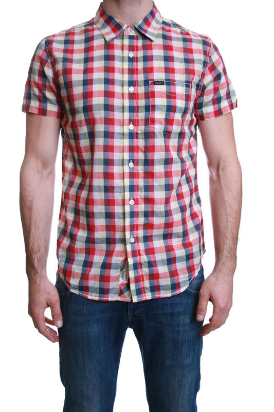 Lee Block Check Short Sleeve Shirt in True Red