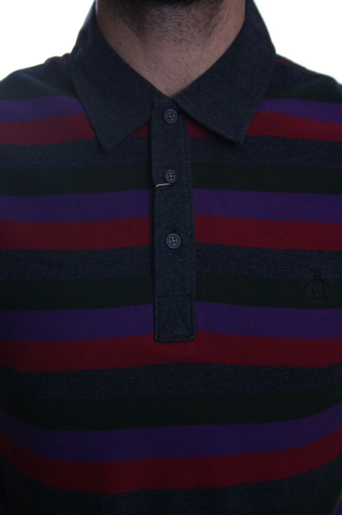 Original Penguin Stripe Front Polo in Dark Charcoal
