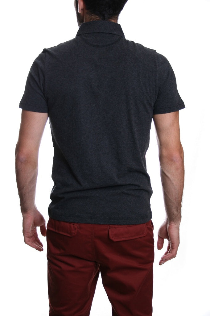 Original Penguin Stripe Front Polo in Dark Charcoal