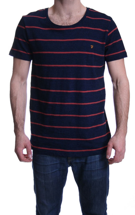 Farah Vintage Indigo Dyed Burnt Orange Stripe T Shirt