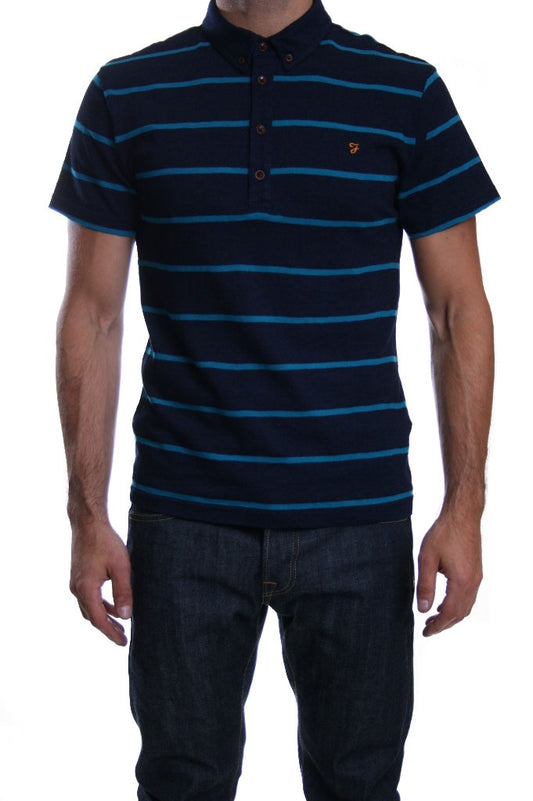 Farah Vintage Chatham Stripe Polo In Navy Turquoise