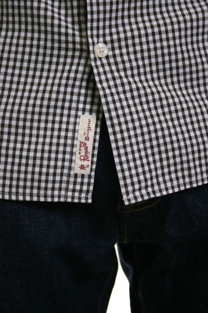 Original Penguin Long Sleeved Micro Gingham Check Shirt in Brown