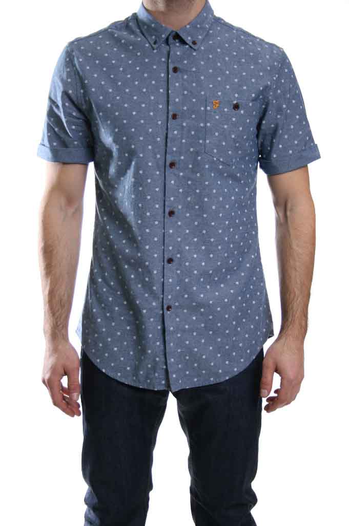 Farah Vintage langwell Short Sleeved Shirt in Dark Indigo