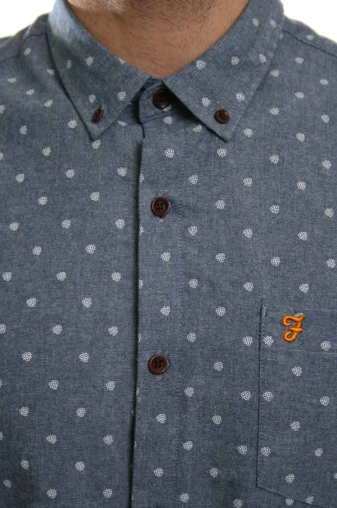 Farah Vintage langwell Short Sleeved Shirt in Dark Indigo