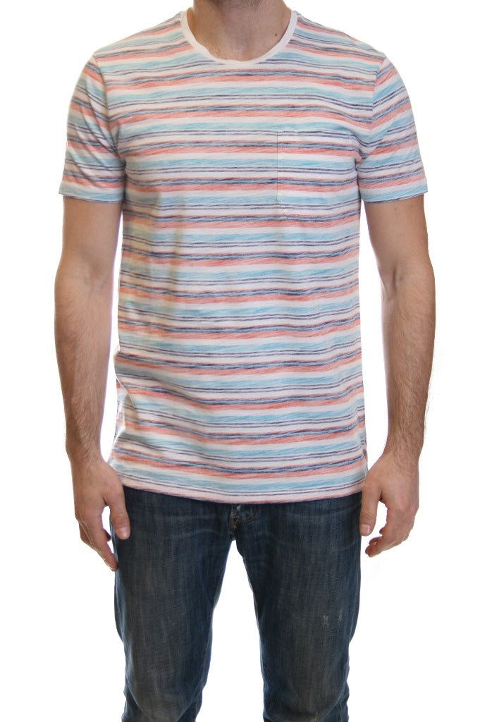 Edwin Marvin Woven Stripe T Shirt in Flame