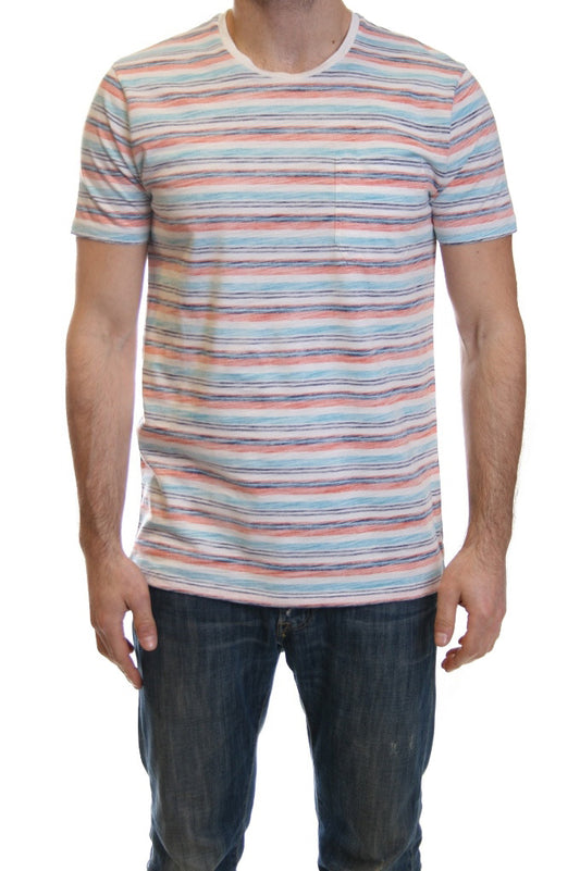 Edwin Marvin Woven Stripe T Shirt in Flame