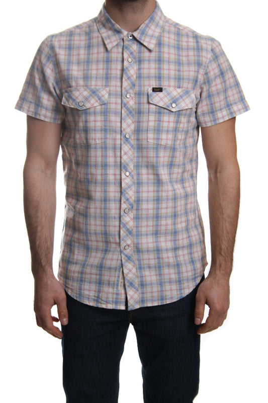 Lee Western Short Sleeve Linen Mix Shirt in Blue Flash