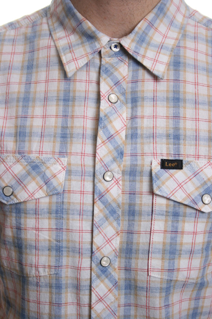 Lee Western Short Sleeve Linen Mix Shirt in Blue Flash