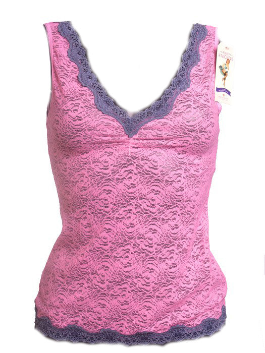 Kinky Knickers Camisole Vest Top in Pink With Silver Mist Trim